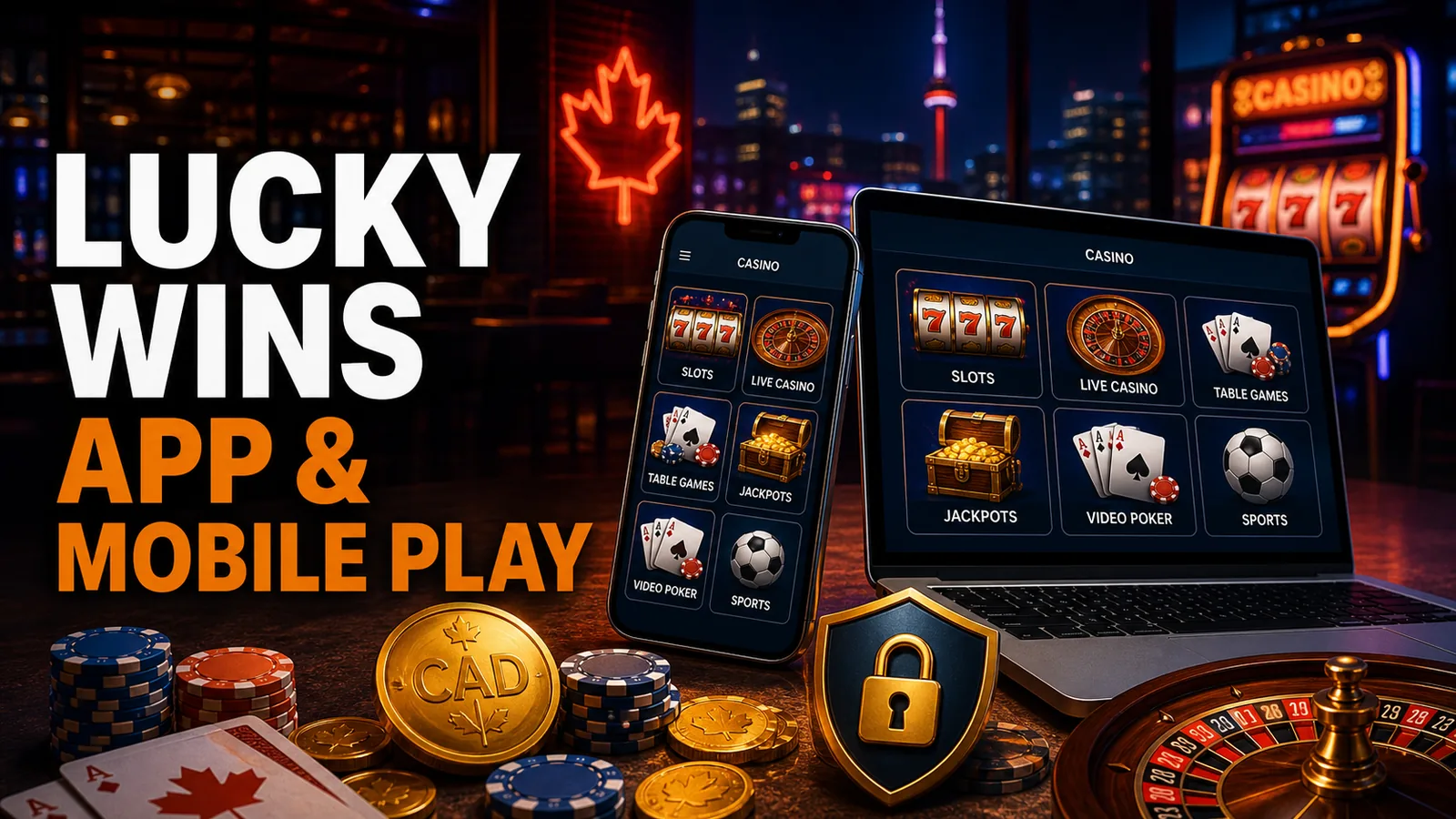 Lucky Wins Casino App and Mobile Play content banner for Canadian players