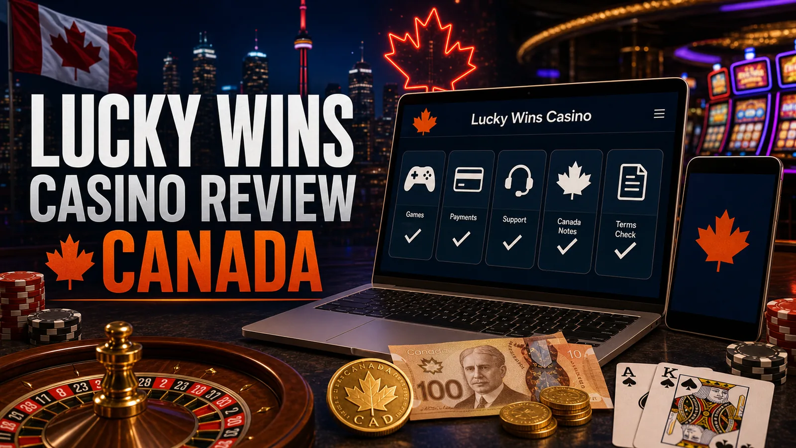 Lucky Wins Casino Review Canada content banner for Canadian players
